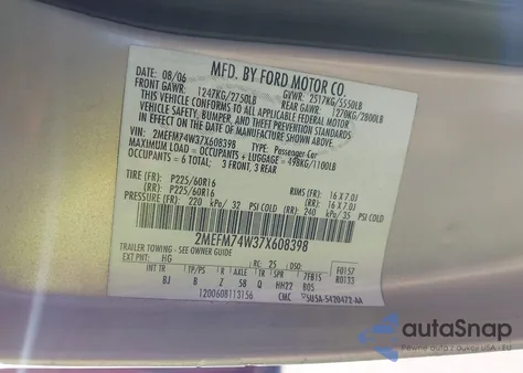 2007 Mercury Grand Marquis Gs from USA, damaged, VIN 2MEFM74W37X608398